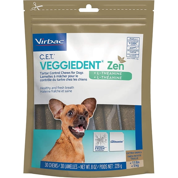 Virbac C.E.T. VEGGIEDENT Zen Tartar Control Chews for Dogs - Extra Small X-Small (Pack of 30)