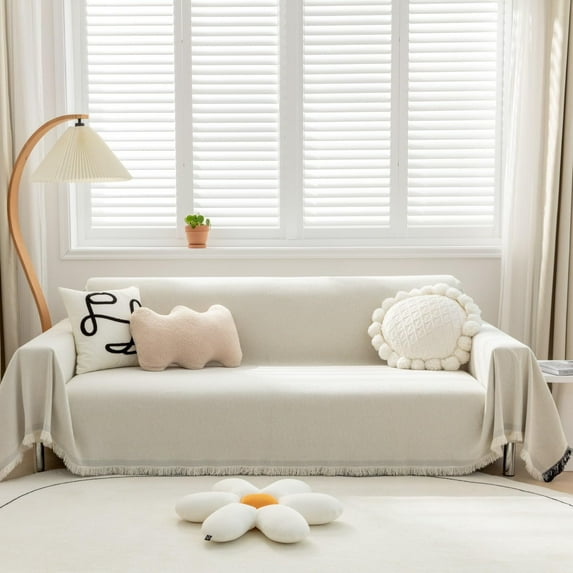 Vireellx Beige Chenille Sofa Covers Couch Covers for 2 Cushion Couch Sofa Slipcovers Reclining Couch Cover Love Seat Couch Covers for Living Room Sectional Sofa Covers for Pet