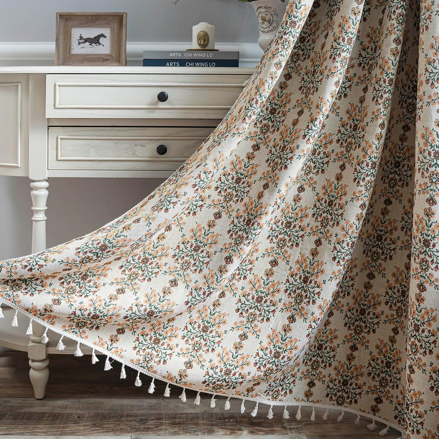 Vireellx Boho Curtains 96 Inch Length 2 Panels Leaf Semi Sheer Drapes ...