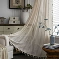thumbnail image 1 of Vireellx Boho Curtains for Bedroom, Cream Hollow Crochet Stripes and Florals Print Cotton Linen Fabric Patchwork, Bohemian Beige Tassel Semi-Blackout Window Panel Farmhouse Drape, 1 of 7