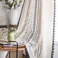 thumbnail image 1 of Vireellx Boho Curtains for Bedroom, Cream Hollow Crochet Stripes and Florals Print Cotton Linen Fabric Patchwork, Bohemian Beige Tassel Semi-Blackout Window Panel Farmhouse Drape, 1 of 7