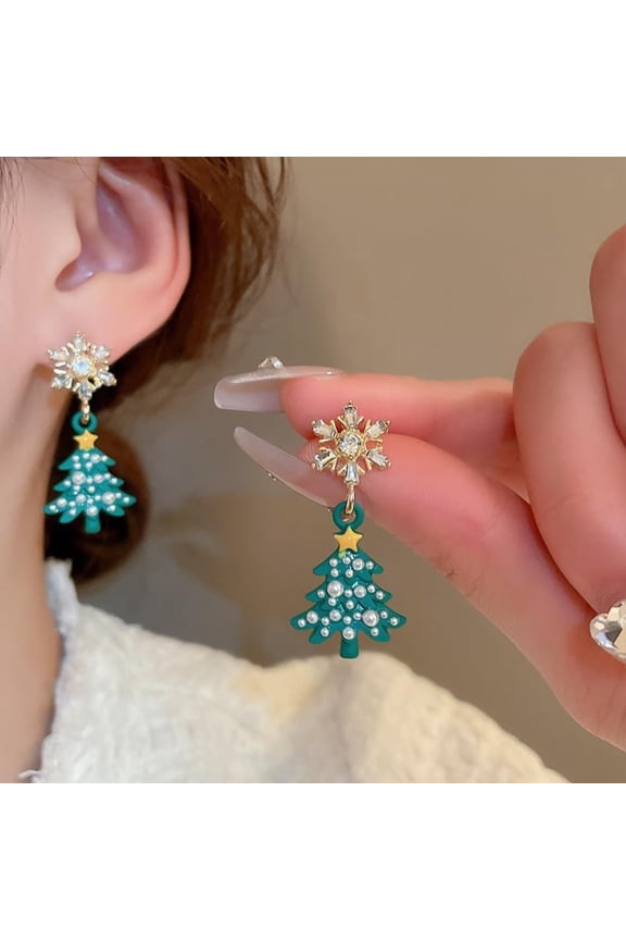 Christmas Tree Dangle Earrings Snowflake Tree Pine Earring Christmas Winter Shinny Earrings Snow Tree Pendant Earrings Jewelry for Women