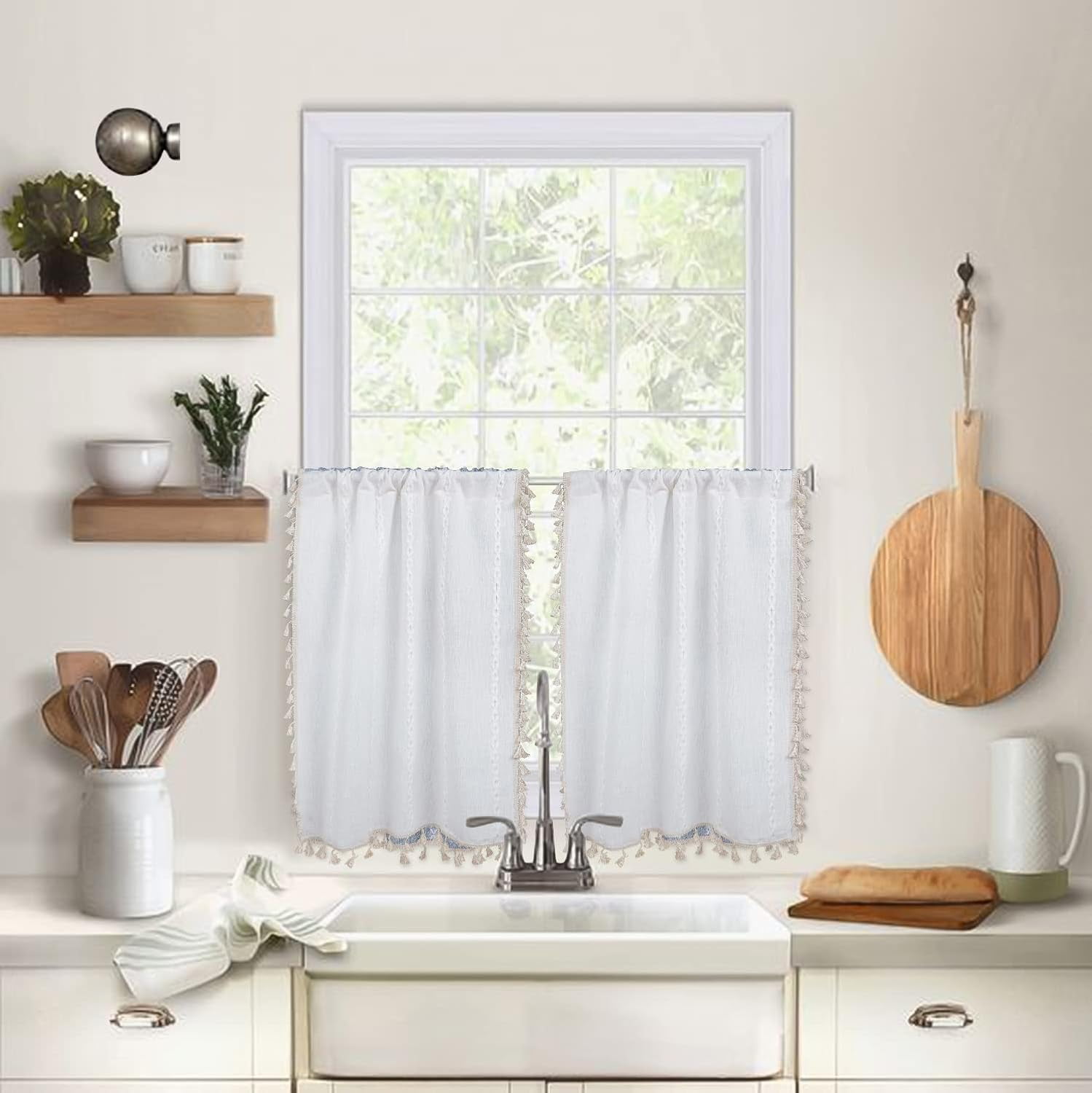 Vireellx ColorBird Farmhouse Light Filtering Window Curtains 2 Panels ...