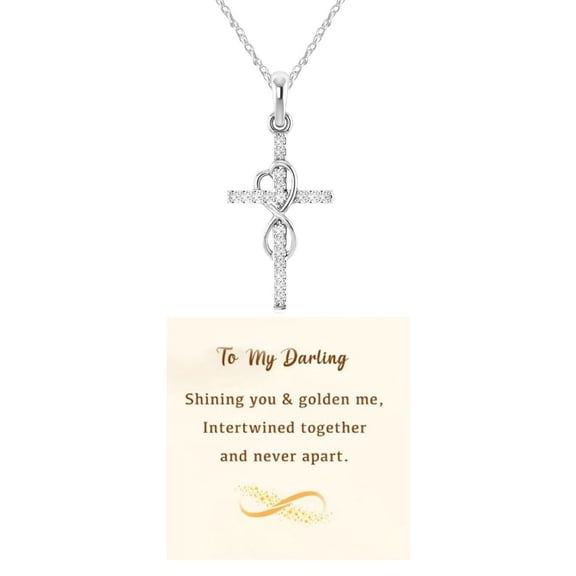 Vireellx Cross Pendant Necklace for Women Eternal Infinite Love 8 Characters with Diamonds for Women Jewelry Valentines Day