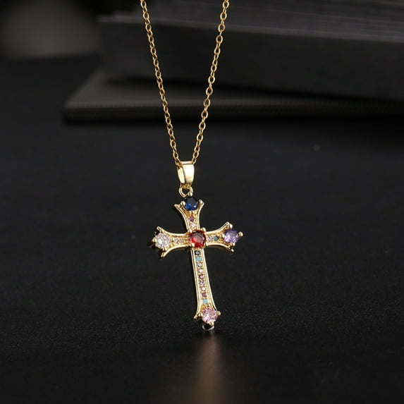 Vireellx Cross Pendant Necklace for Women Vintage Gold Zircon for Women Jewelry Valentines Day