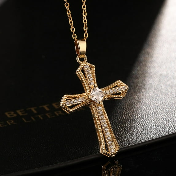 Vireellx Cross Pendant Necklace for Women Vintage Gold Zircon for Women Jewelry Valentines Day