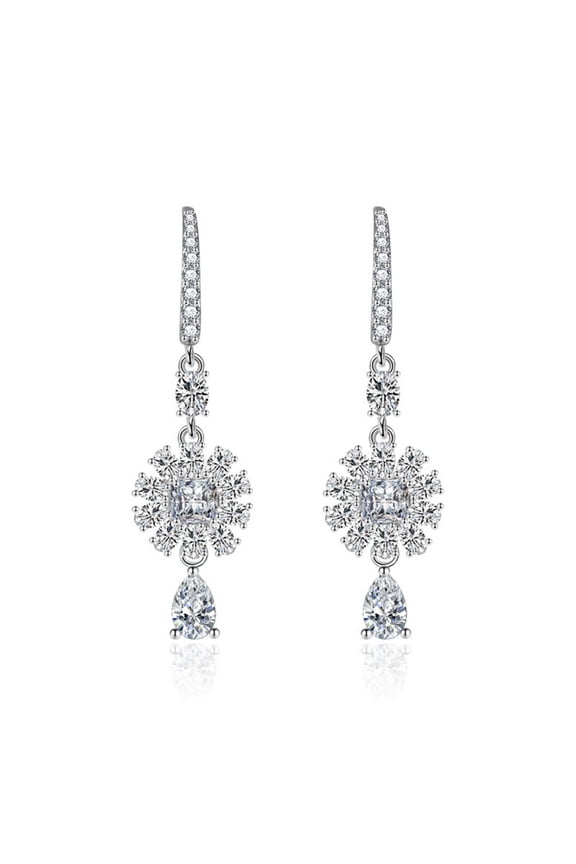 Diamond Earrings for Women Exaggerated Flower Diamond Earrings Female Long Tassel Jewelry for Her Birthday Christmas Gift