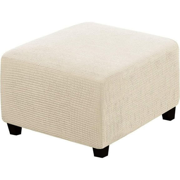 Vireellx Jacquard Ottoman Cover , Stretch Slipcovers Footstool Covers with Elastic Bottom, Fabric Ottoman Slipcover Washable