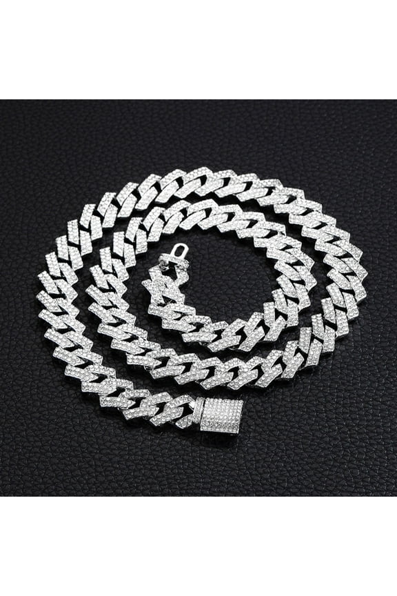 Mens Cuban Link Chain Silver/Gold Plated 16''18''20''22''24'' Necklace Iced Out Thick Chain For Women Bling Diamond Cut Cuban Link Chains For Men Hip Hop Jewelry