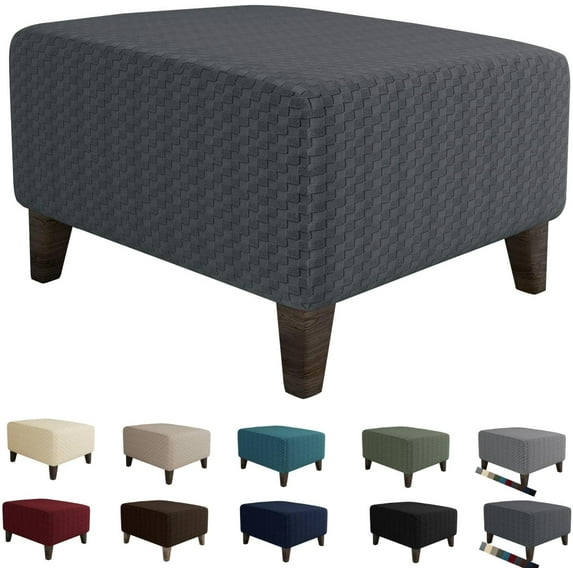 Vireellx Newest Jacquard Ottoman Slipcovers Folding Storage Stool Furniture Protector Cover Soft Thick Rectangle Foot Rest Slipcover with Elastic Bottom
