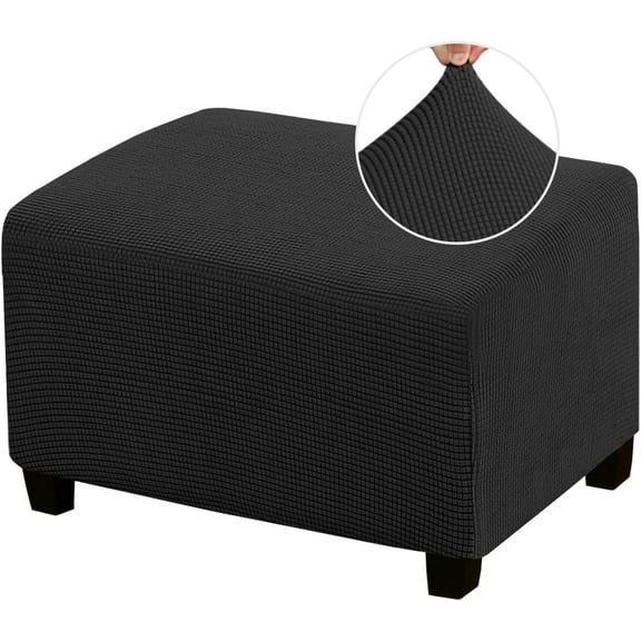 Vireellx Stretch Ottoman Cover Ottoman Slipcovers for Living Room Foot Stool Stretch Covers to Fit Ottoman Foot Rest, Thick Checked Jacquard Fabric with Elastic Bottom