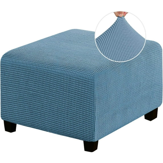 Vireellx Stretch Ottoman Cover Ottoman Slipcovers for Living Room Foot Stool Stretch Covers to Fit Ottoman Foot Rest, Thick Checked Jacquard Fabric with Elastic Bottom