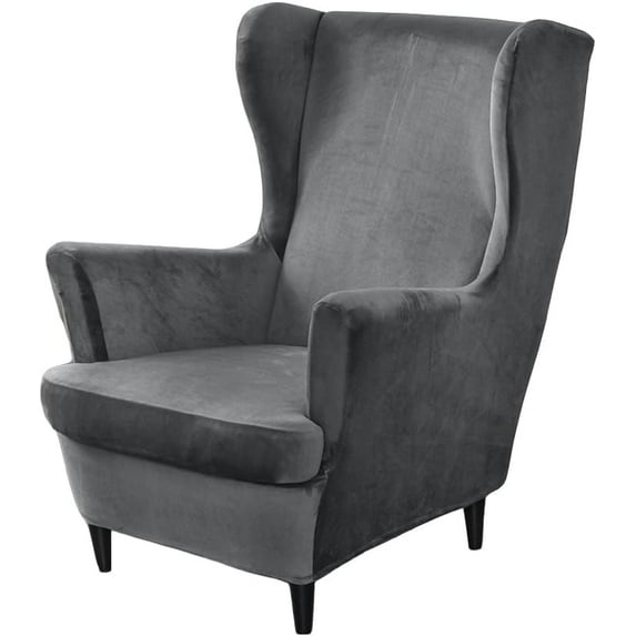 Vireellx Wing Chair Slipcovers, 2 Piece Stretch Wingback Chair Cover Soft Velvet Armchair Covers with Elastic Bottom for Living Room Bedroom