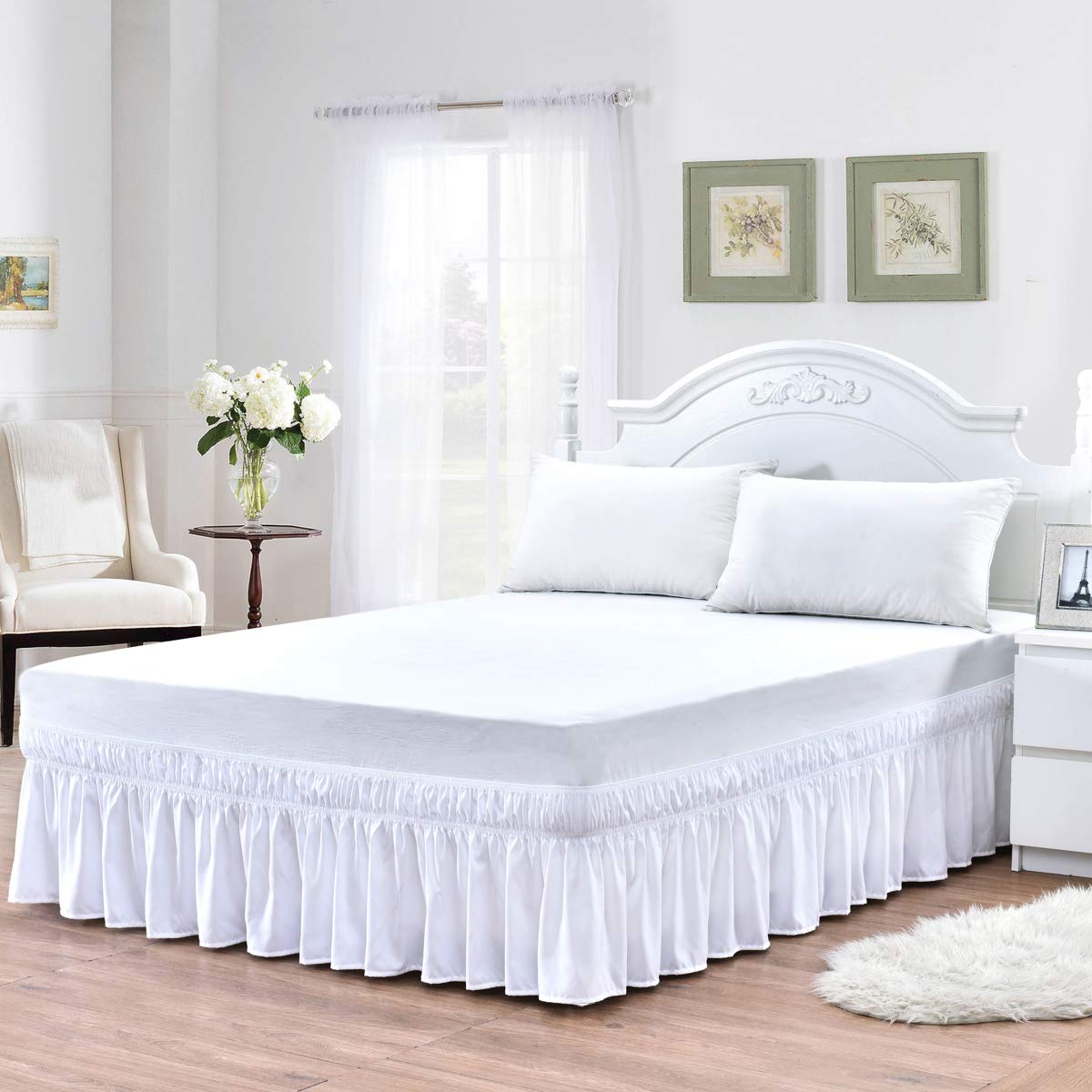 Embroidered 3Piece Adjustable Bed Skirt