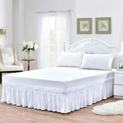 Monkemon Wrap Around Ruffled Bed Skirt 15 Inch for California King Size Beds,White