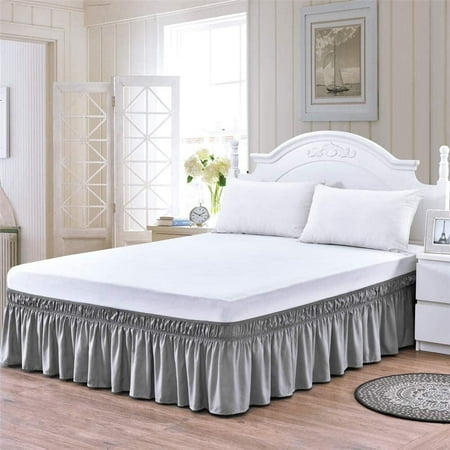 Monkemon Wrap Around Ruffled Bed Skirt 15 Inch for Queen Size Beds,Gray