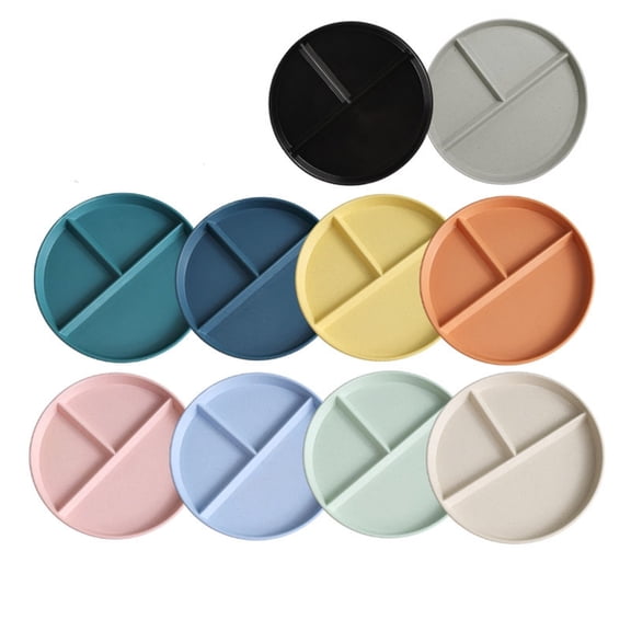 Virelaxpo 10 Pcs Divided Portion Control Tray Round Compartment Plates for Meal Prep Serving Dish Home Dining