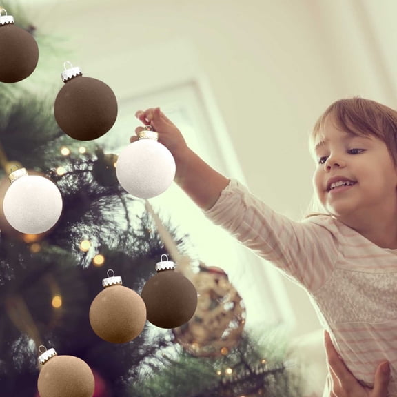 Virelaxpo 12 Pack Flocked Christmas Ball Ornaments 2.4 Inch Brown Hanging Balls for Xmas Tree Decorations