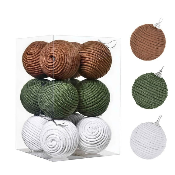 Virelaxpo 12-Piece 6cm Rope Christmas Ball Ornaments Set with Cotton String for Tree Hanging Handcrafted Decor
