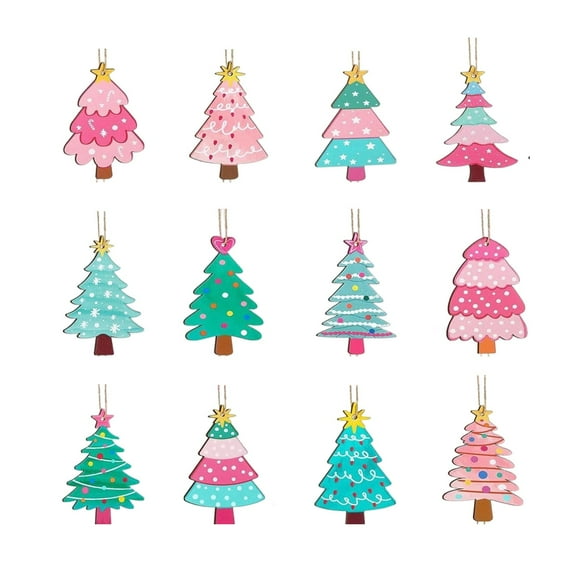 Virelaxpo 12-Piece Set of Colorful Christmas Tree Ornaments, Wooden Hanging Pendants for HOME Decor, Party Decoration with Multiple Festive Designs