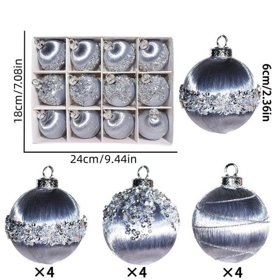 Virelaxpo 12-Piece Velvet and Crystal Christmas Ball Ornaments Set, 6cm Diameter for Christmas Tree Decoration, Wreath Accents and Home Festive Decor