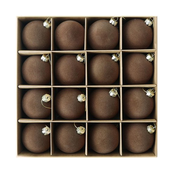 Virelaxpo 16-Pack Flocked Christmas Ball Ornaments 2.4 Inch Brown Velvet Hanging Balls for Christmas Tree Wreath and Home Decoration Xmas Holiday Decor with Metal Hanger Loop
