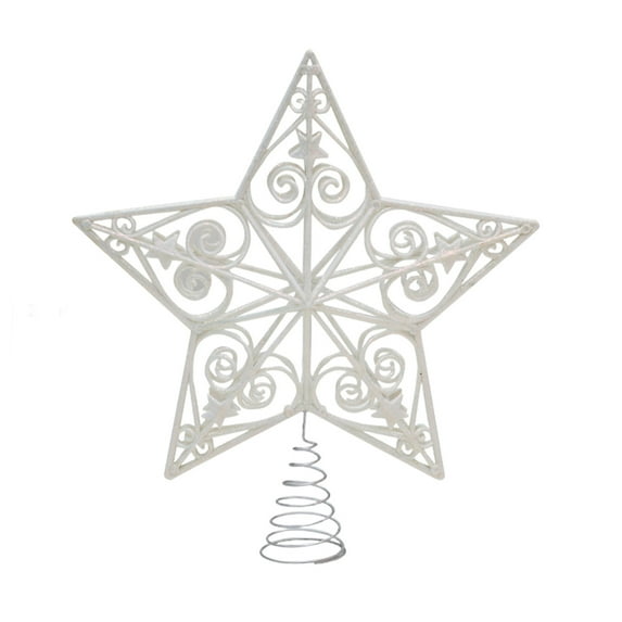 Virelaxpo 25cm Christmas Tree Topper Star - Glittering Ornament for Tree Tops, Gold and White Colors for Festive Decor, Easy to Install Spring Base