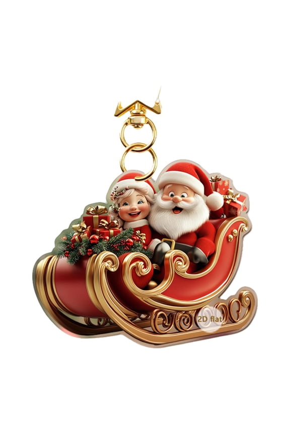 2D Santa Claus Sled Acrylic Keychain Car Backpack Hanging Ornament Christmas Holiday Decoration