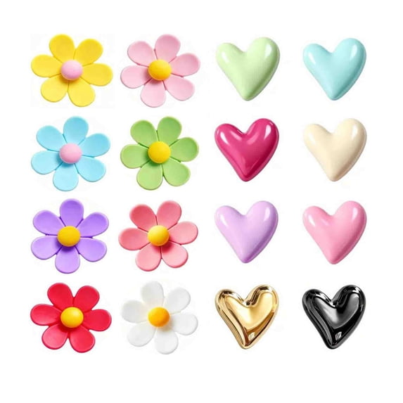 Virelaxpo 2pcs Resin Flower Heart Refrigerator Magnets Colorful Decorative Fridge Magnet Set for Kitchen Whiteboard Home Office