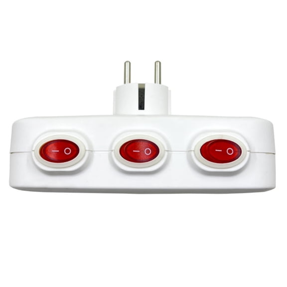 Virelaxpo 3 Outlet Extension Socket with Individual Switches Power Strip Adapter for Home Office and Kitchen Counter Wall Mountable