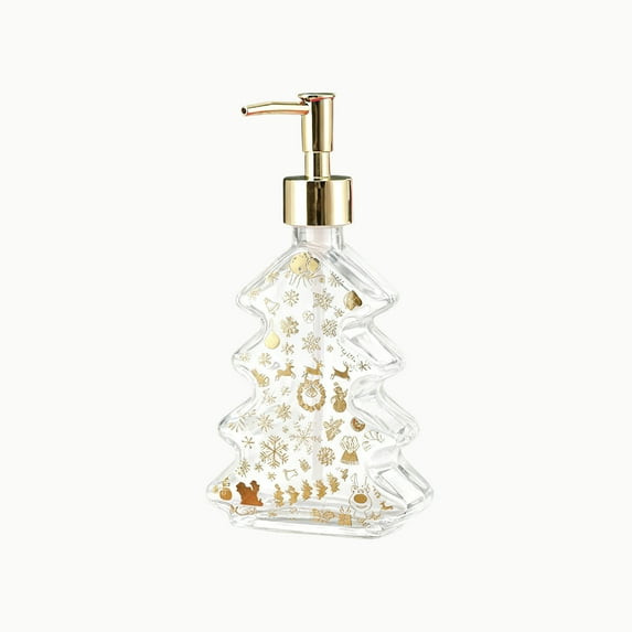 Virelaxpo 300ml Gold Stamped Christmas Tree Design Glass Soap Dispenser for Bathroom and Holiday Decor
