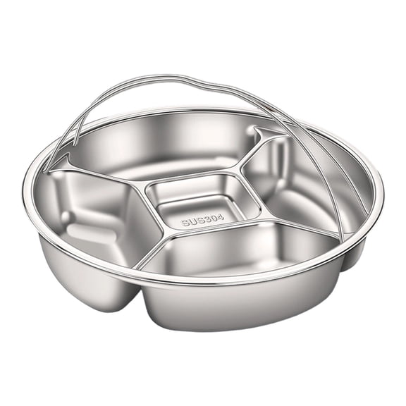 Virelaxpo 304 Food-Grade Stainless Steel 5-Compartment Divided Serving Tray, Versatile Meal Prep and Snack Platter for Kitchen, Dining, and Entertaining