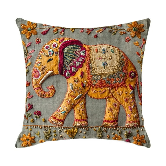 Virelaxpo 3D Elephant Print Linen Pillow Cover, Bohemian Style Decorative Cushion for Sofa and Living Room Home Decor