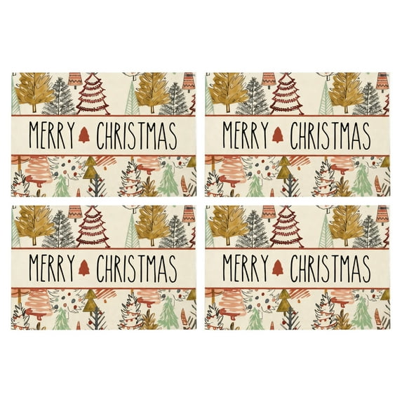 Virelaxpo 4-Piece Set Christmas Placemats 12x18 Inches, Winter Themed Table Mats for Kitchen and Dining, Wrinkle-Resistant and Easy Clean