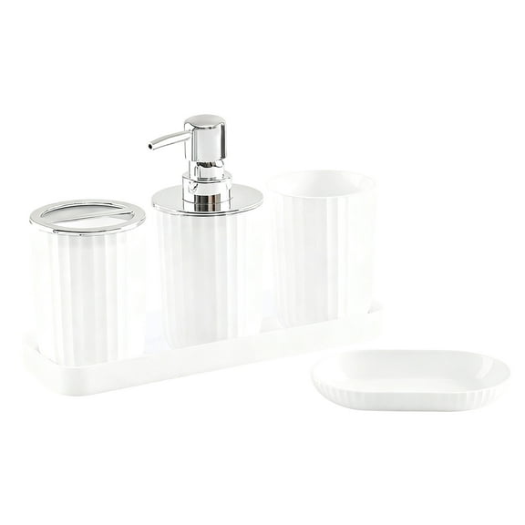 Virelaxpo 5-Piece Bathroom Organizer Set with Toothbrush Holder,Soap Dispenser,and Tray - Modern Vanity Accessories for Home,Hotel,and Office Use