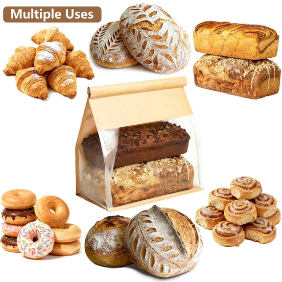Virelaxpo 50 Pcs Bread Storage Bags with Window, Resealable Loaf Bags for Homemade Bread and Baked Goods, Perfect for Bakery Storage and Kitchen Organization