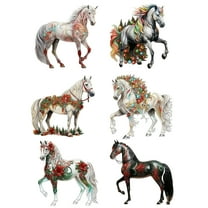 Virelaxpo 6-Pack Vintage Christmas Horse Ornaments Acrylic Hanging Decor with 8cm Designs for Wall and Tree