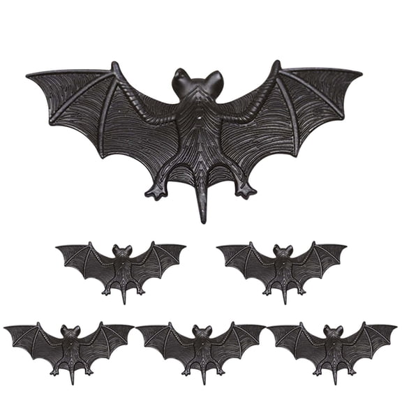 Virelaxpo 6 Pcs Faux Bat Decorations for Halloween - Realistic Rubber Bats for Party Background Props and Wall Hanging Decor for Bar and Themed Event Setup