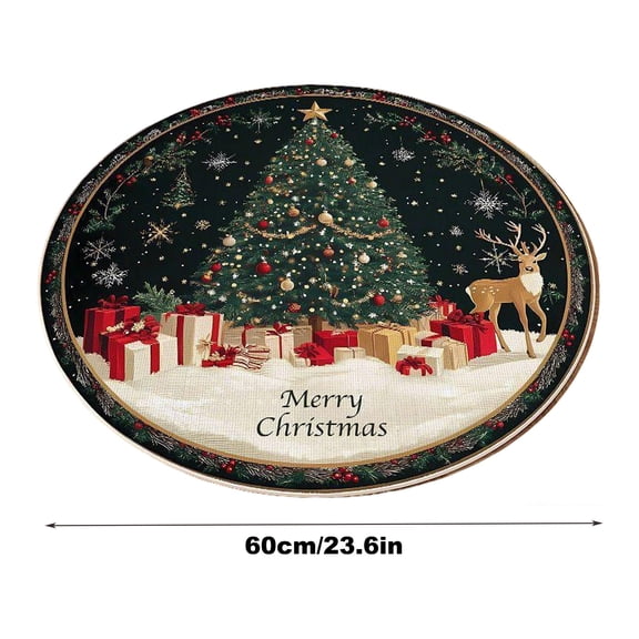 Virelaxpo 60cm Round Christmas Rug with Non-Slip Backing, Velvet Festive Floor Mat for Living Room Entryway, Cozy Decorative Carpet for Holiday Decor