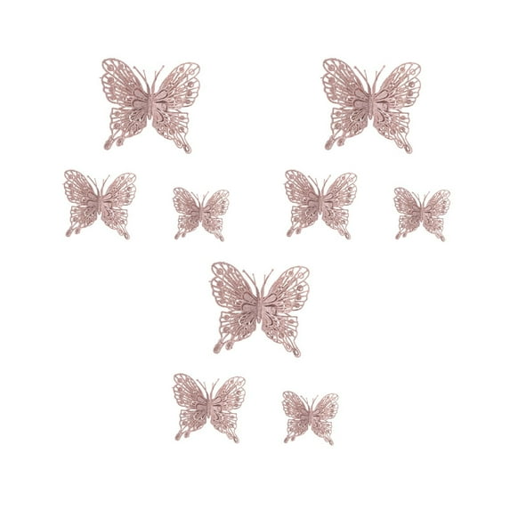 Virelaxpo 9-Piece Gold Glitter Butterfly Ornaments Set for Christmas Tree Decor, Wedding and Party Decoration, Multi-Color Options