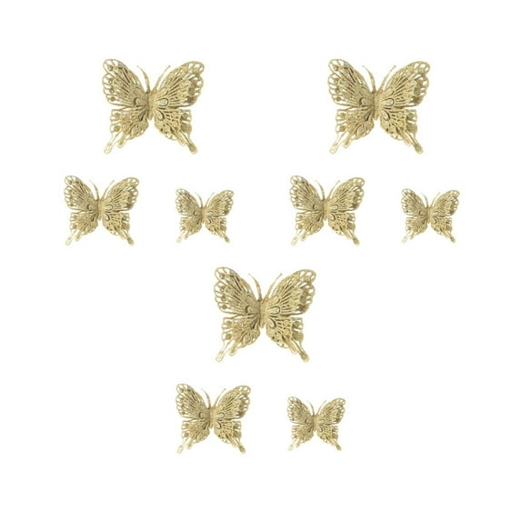 Virelaxpo 9-Piece Gold Glitter Butterfly Ornaments Set for Christmas Tree Decor, Wedding and Party Decoration, Multi-Color Options