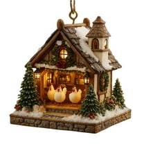 Virelaxpo Acrylic Christmas Barn Ornament with Chicken and Snowman Scene for Holiday Tree Decor and Festive Home Display
