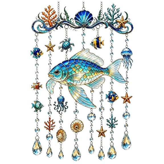 Virelaxpo Acrylic Dolphin Wind Chime 17.7 Inch with Shell Beads, Hanging Window Porch Decor Nautical Themed Gift