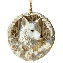 Virelaxpo Acrylic Flat Wolf Christmas Ornament, White Wolf Design for Holiday Tree Decoration, Versatile Hanging Decor for Festive Settings, Thoughtful Gift Idea