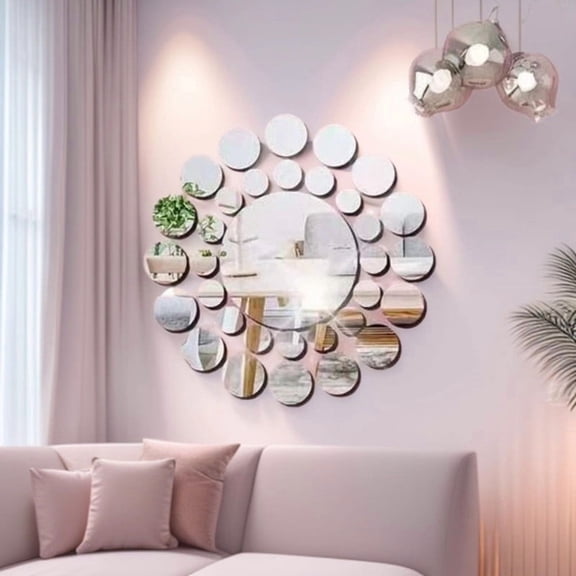 Virelaxpo Acrylic Mirror Wall Stickers Set, Round Decorative Wall Mirrors for Living Room and Dining Room Decor, Self-Adhesive Reflective Tiles for Home Wall Art