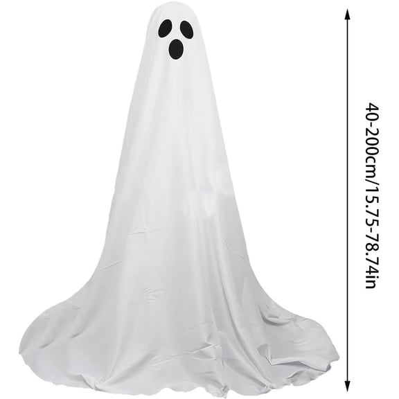 Virelaxpo Adjustable Height LED Ghost Yard Decoration with Stand, White Fabric Figure for Halloween and Festive Porch Display