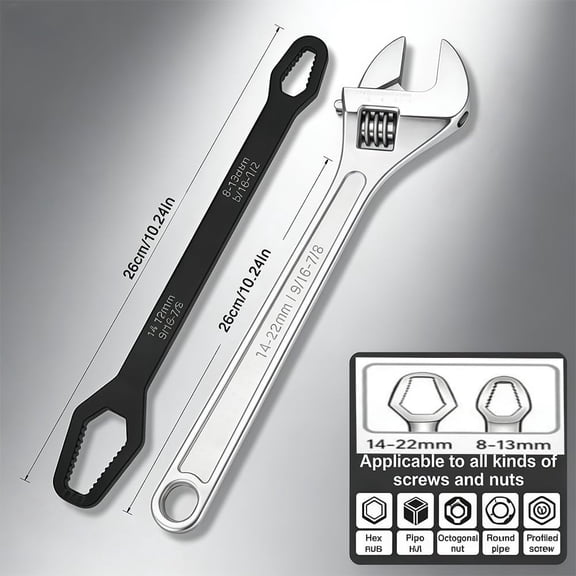 Virelaxpo Adjustable Self-Tightening Wrench Set 4-Piece, 8-22mm Double End Hand Tools for Mechanical Repair and Home Improvement, Multi-Size Tool Kit