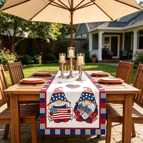 Virelaxpo American Independence Day Decorative Table Flag, Cotton Fabric Printed with Patriotic Design, for Dining Table, Coffee Table, and Festive Decor