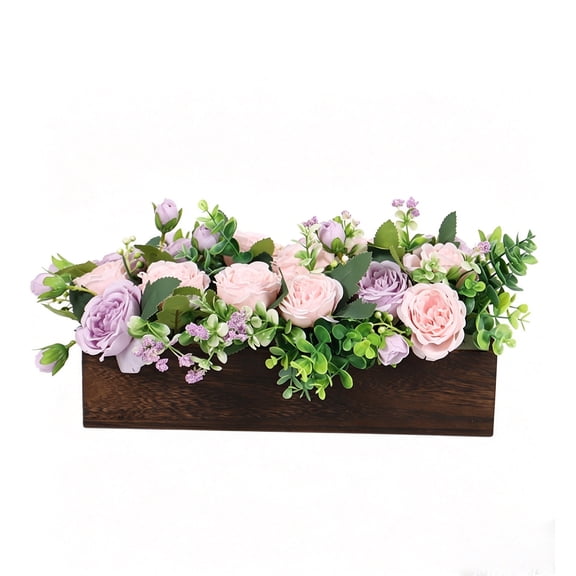 Virelaxpo Artificial Rose Flower Arrangement in Wooden Box Table Centerpiece Home Decor