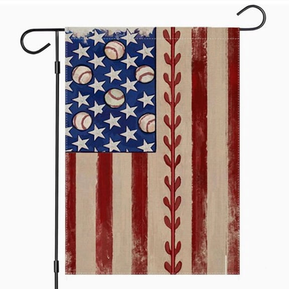 Virelaxpo Baseball Themed Patriotic Garden Flag, Sports and Flag Design Yard Flag for 4th of July, 12x18 Inch Outdoor Decor for Porches and Holiday Displays